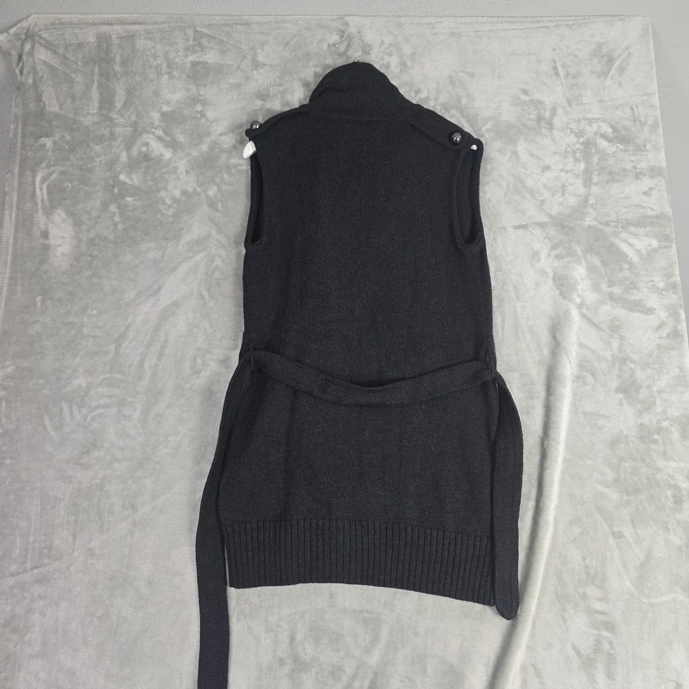 Tory‎ Burch Merino Wool Sleeveless Tunic Vest Sweater M Grey Belted Minimalist